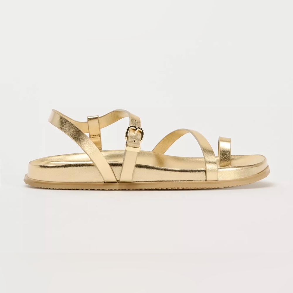Zara Gold Strappy Sandals with Minimalist Design sz 9 NWT